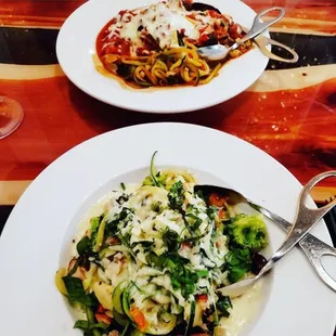 Zoodles with Alfredo and Zoodles with marinara &amp; meatballs
