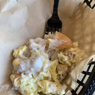 Biscuits an Gravy - added an egg dumped it out onto the tray so delicious!