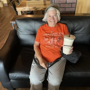 Enjoying Blended Carmel Macchiato