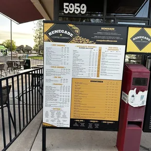 a menu on a sign