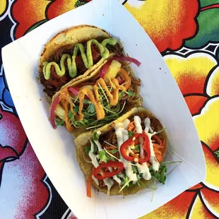 The Trifecta. Barbacoa, Fire Chicken, Vegan Banh Mi