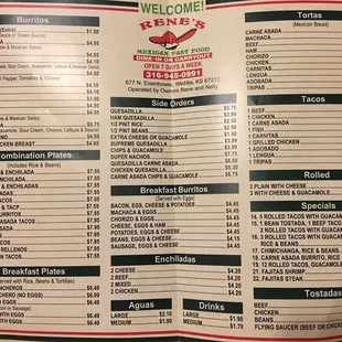 the menu for the restaurant