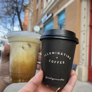 Caramel Macchiato + Beet Latte with oat milk