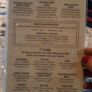Menu, from 11 am - 1 am