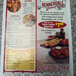 the menu for the restaurant