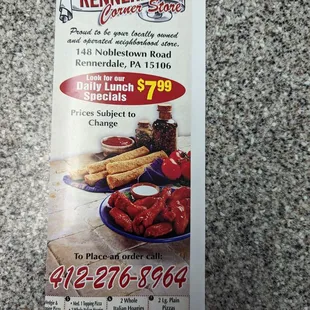 a menu for a restaurant