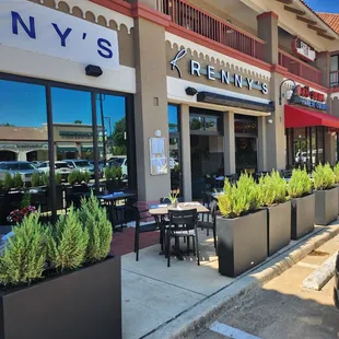 Renny's patio with garage doors open
