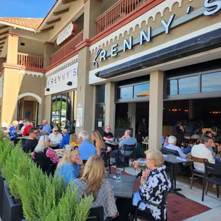 Patio with garage doors open