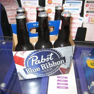 four bottles of blue ribbon