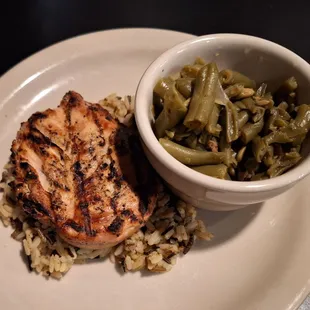 Grilled teriyaki chicken, rice &amp; green beans.