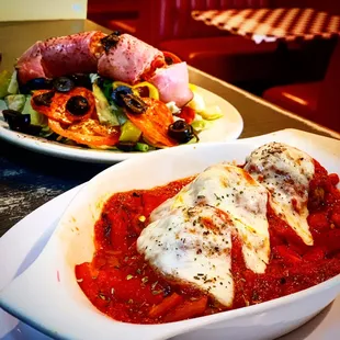 Baked Meatballs and Antipasto salad