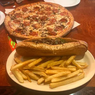 Steak Special Sandwich and pizza