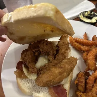 a fried chicken sandwich and fries
