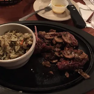 Filet medallions with mushrooms and wild rice.