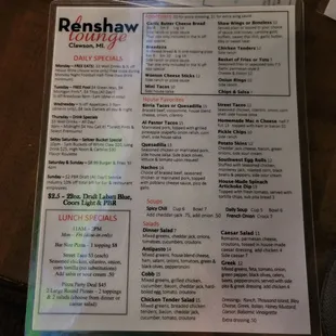Front of menu