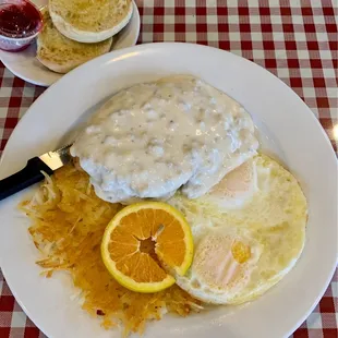 Country fried steak and eggs