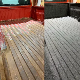 A nice before and after of Rhino Linings Sprayed-On Bedliner!