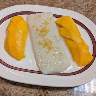 Mango sticky rice! Try it with coconut iced cream together.