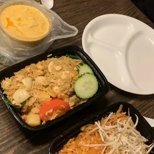 Yellow Curry, Pineapple Fried Rice, Pad Thai with chicken