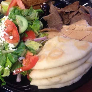 Combo Platter. Gyros meat, baked chicken, pita bread, Greek salad, Tzaziki and hot &amp; spicy BBQ sauce. $9.99