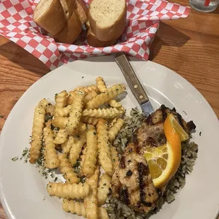 Salmon, wild rice, &amp; parmesan fries
