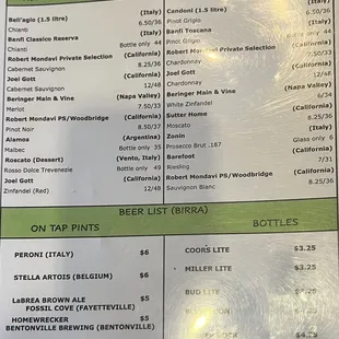 Drink menu
