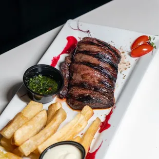 Skirt steak and yucca fries at lunch at Renzo&apos;s in Tampa