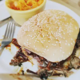 BBQ brisket with a side of delicious yams