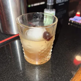 This is a Black tie Manhattan and it's an extraordinary whiskey cocktail made by a fabulous bartender named Sara. Mad props!