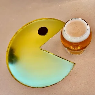 a half of a glass of beer and a half of a half of a half of a half of a half of a