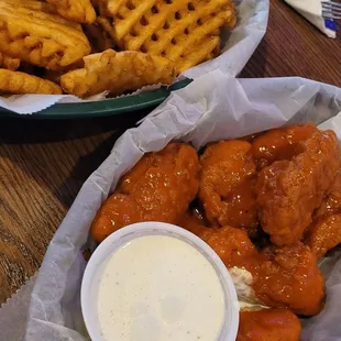 Saucey nugs and waffle fries