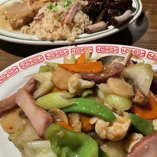 two plates of food on a table