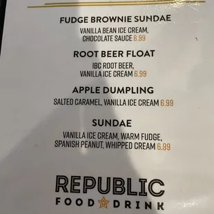 Dessert menu