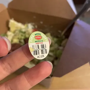 Avocado sticker in my salad