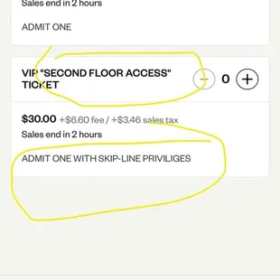 The only VIP option, indicating Second floor assess and slip line privileges.