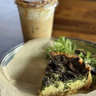 Vienna latte and spinach &amp; mushroom quiche