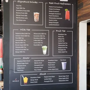 Boba menu, all the drinks come with Boba.