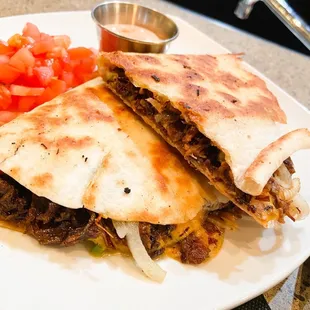 Brisket quesadilla dilla. Missing the pickled things.