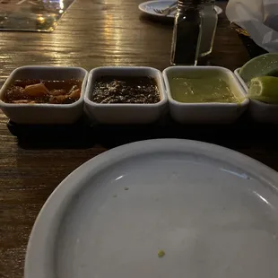 Trio Salsas with chips.