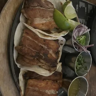 Pork belly tacos $20.