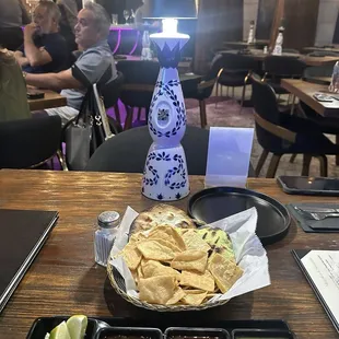 Loved the salsas and the decor (tequila bottle converted to a table lamp).