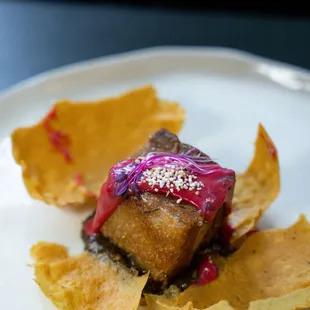 Pork belly, amaranth, habanero, and gooseberry.