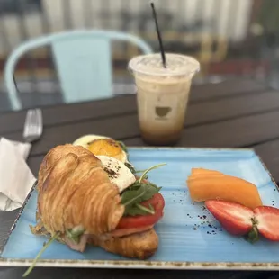 Breakfast croissant &amp; iced cardamom oat latte