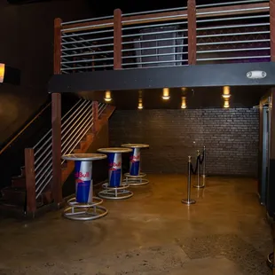 a bar with stools