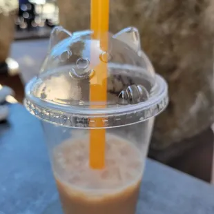 What was left of my Berry Melody ($6.75, plus $.75 for boba) in a cute kitty cup. It was alright.
