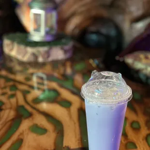 a plastic cup on a table