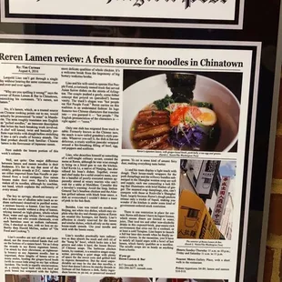 On the newspaper from the restaurant