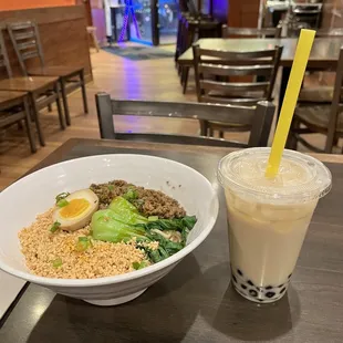 Dan Dan noodles and coconut bubble tea