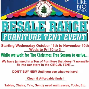 Tent sale until end of November ! Lots of quality items fairly priced