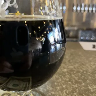 Stout beer with garlic fries